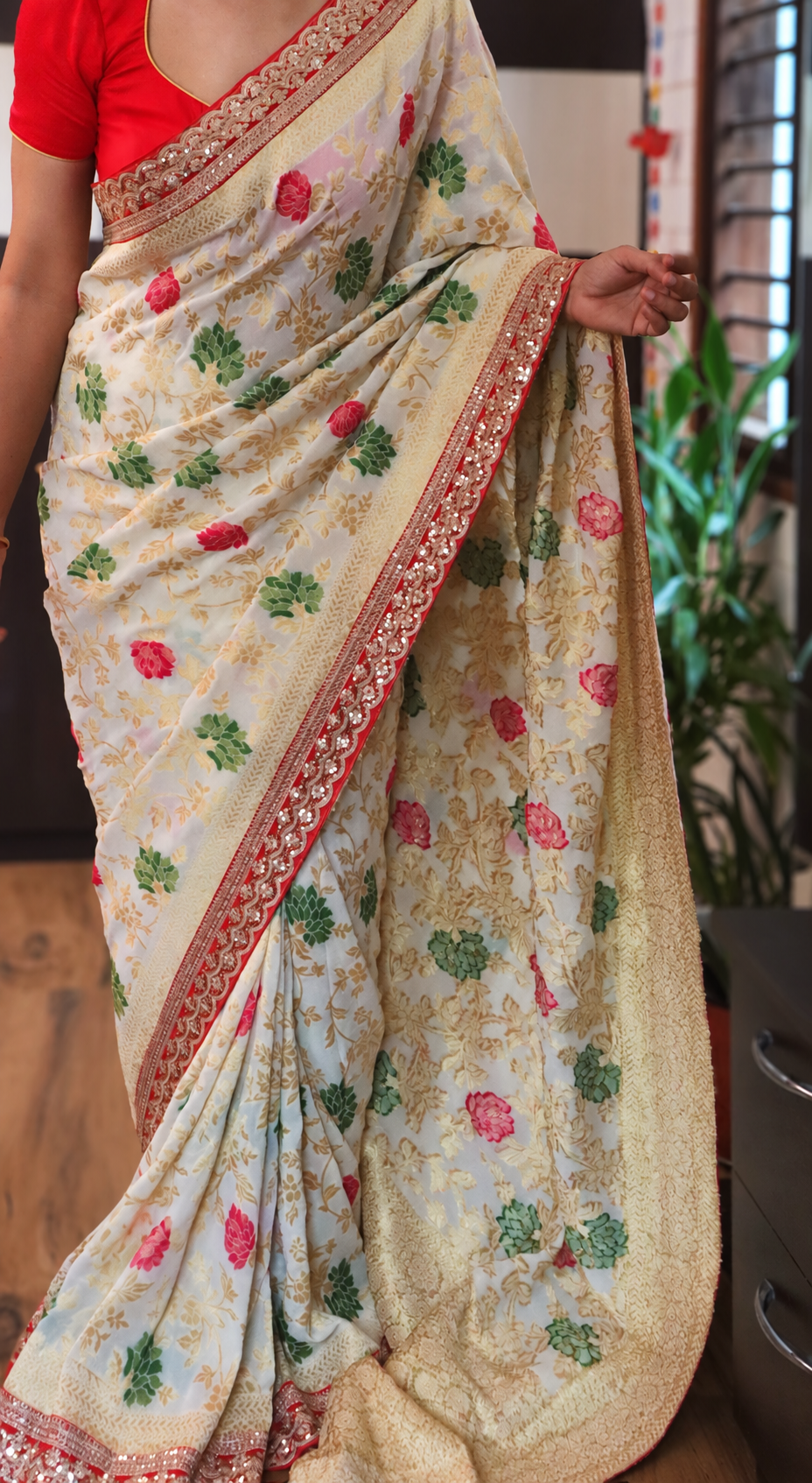 Pure Khaddi Georgette Saree with Beautiful Meenakari Jaal 3 Pure Khaddi Georgette Saree with Beautiful Meenakari Jaal - Image 3