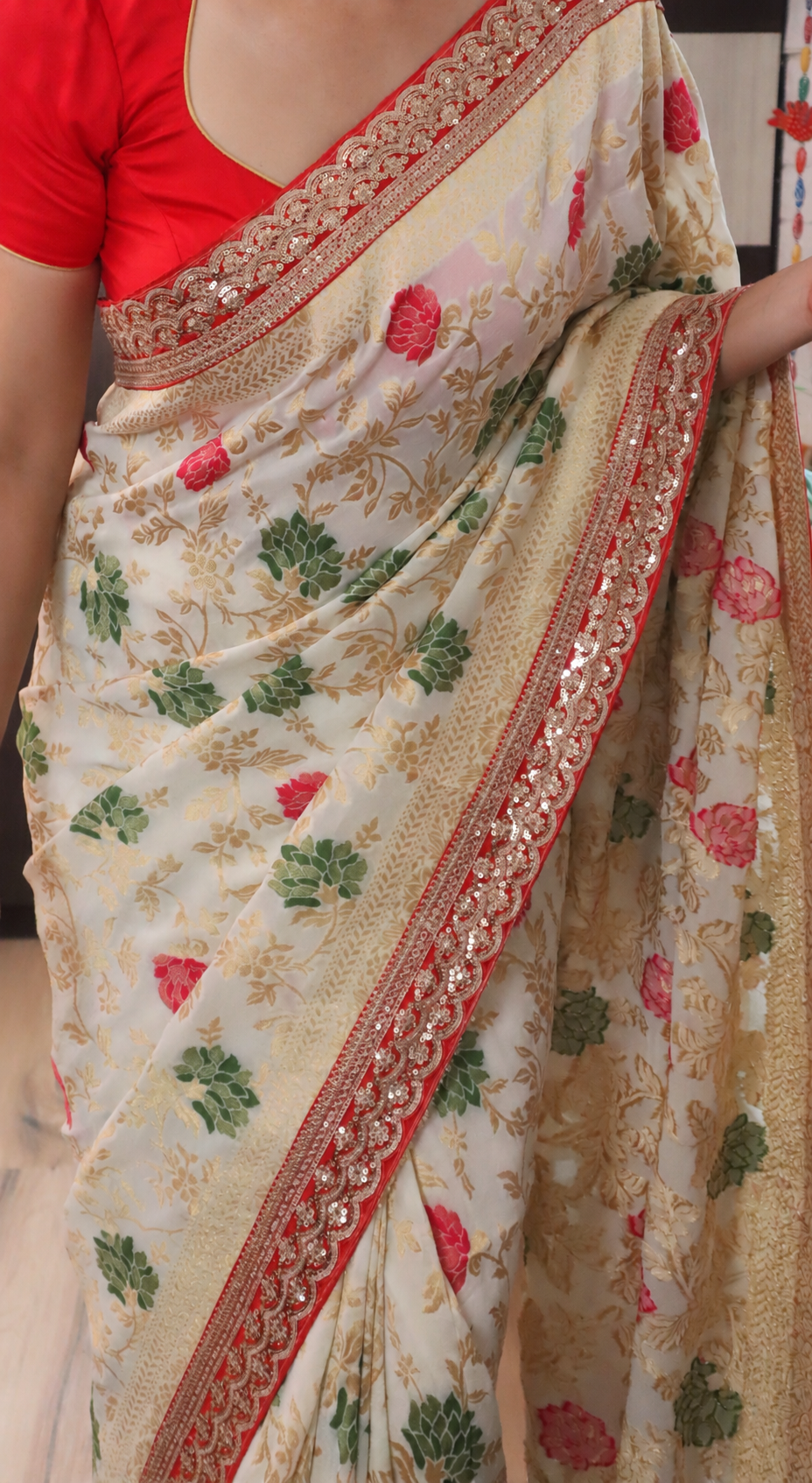 Pure Khaddi Georgette Saree with Beautiful Meenakari Jaal 4 Pure Khaddi Georgette Saree with Beautiful Meenakari Jaal - Image 4