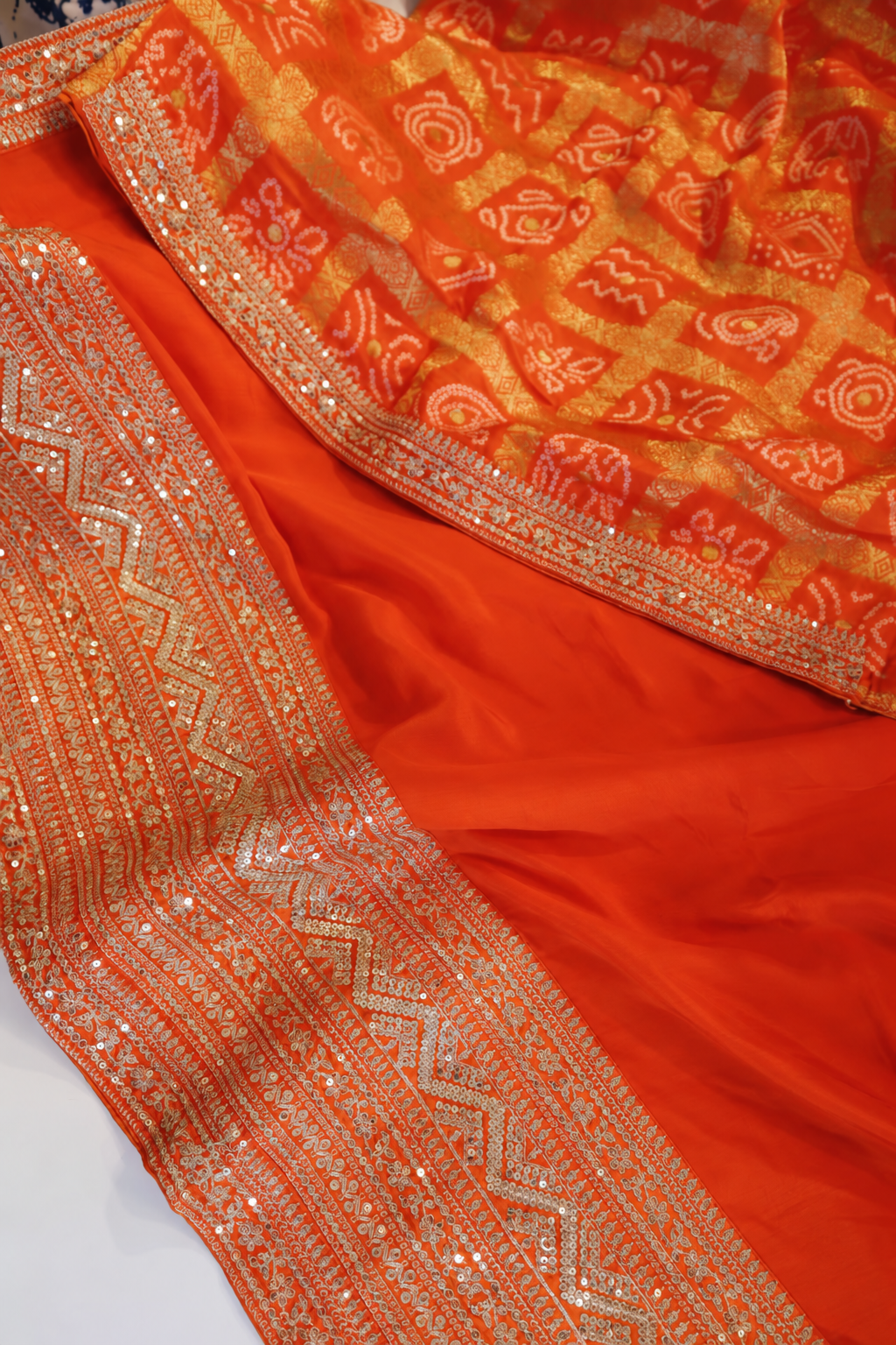 Orange Chiffon Silk Saree with Sequin Border 5 Orange Chiffon Silk Saree with Sequin Border - Image 5