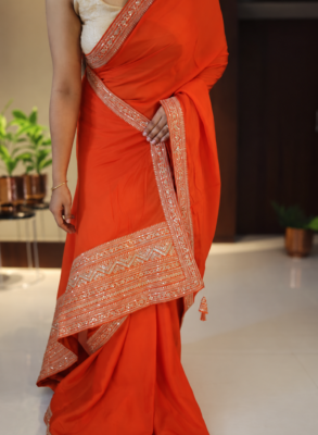 Orange Chiffon Silk Saree with Sequin Border