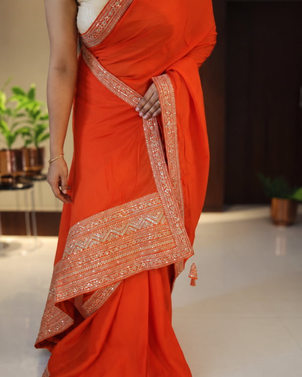 Orange Chiffon Silk Saree with Sequin Border
