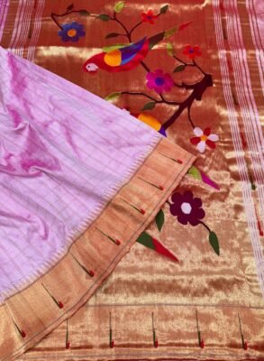 Pink Single Munia Paithani Pure Silk Saree with Parrot Pallu