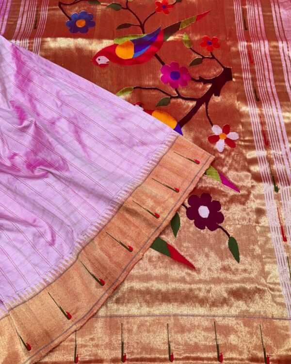 Pink Single Munia Paithani Pure Silk Saree with Parrot Pallu