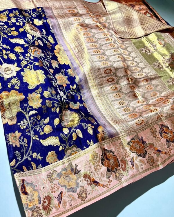 Royal Blue Kanchipuram Silk Saree with Beautiful Resham Meenakari