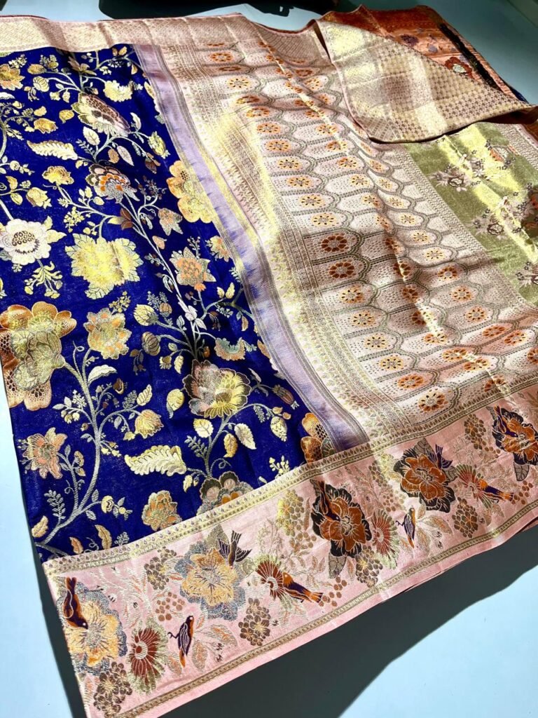 Royal Blue Kanchipuram Silk Saree with Beautiful Resham Meenakari