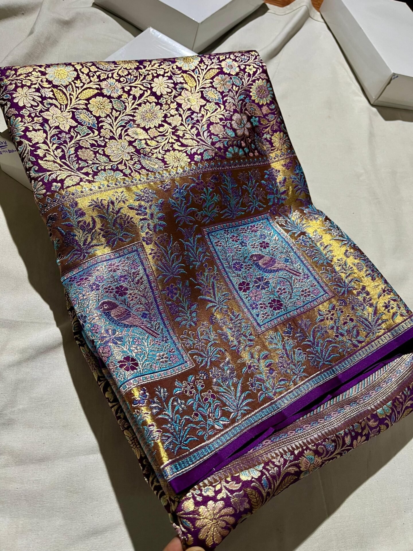 Purple Kanchipuram Resham Silk Saree 3 Purple Kanchipuram Resham Silk Saree folded design detail