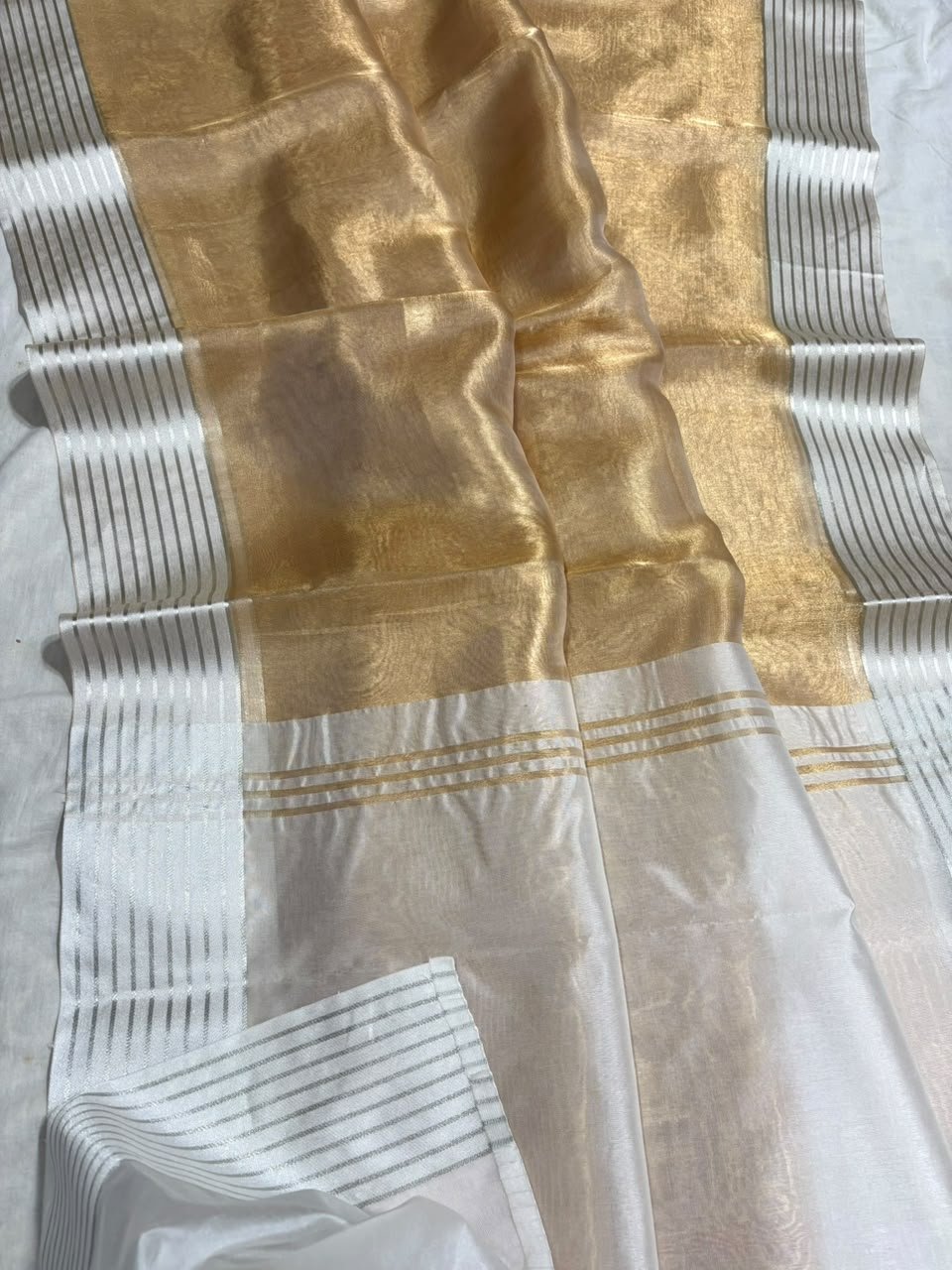 Banarasi Pure Tissue Silk Saree with Silver Border 1 Banarasi Pure Tissue Silk Saree with Silver Border