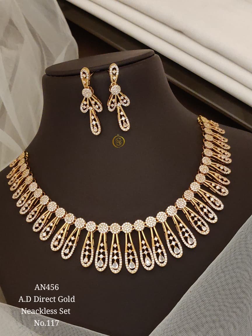 AD Stone Teardrop Necklace Set with Matching Earrings 2 AD Stone Teardrop Necklace Set with white stones and matching earrings