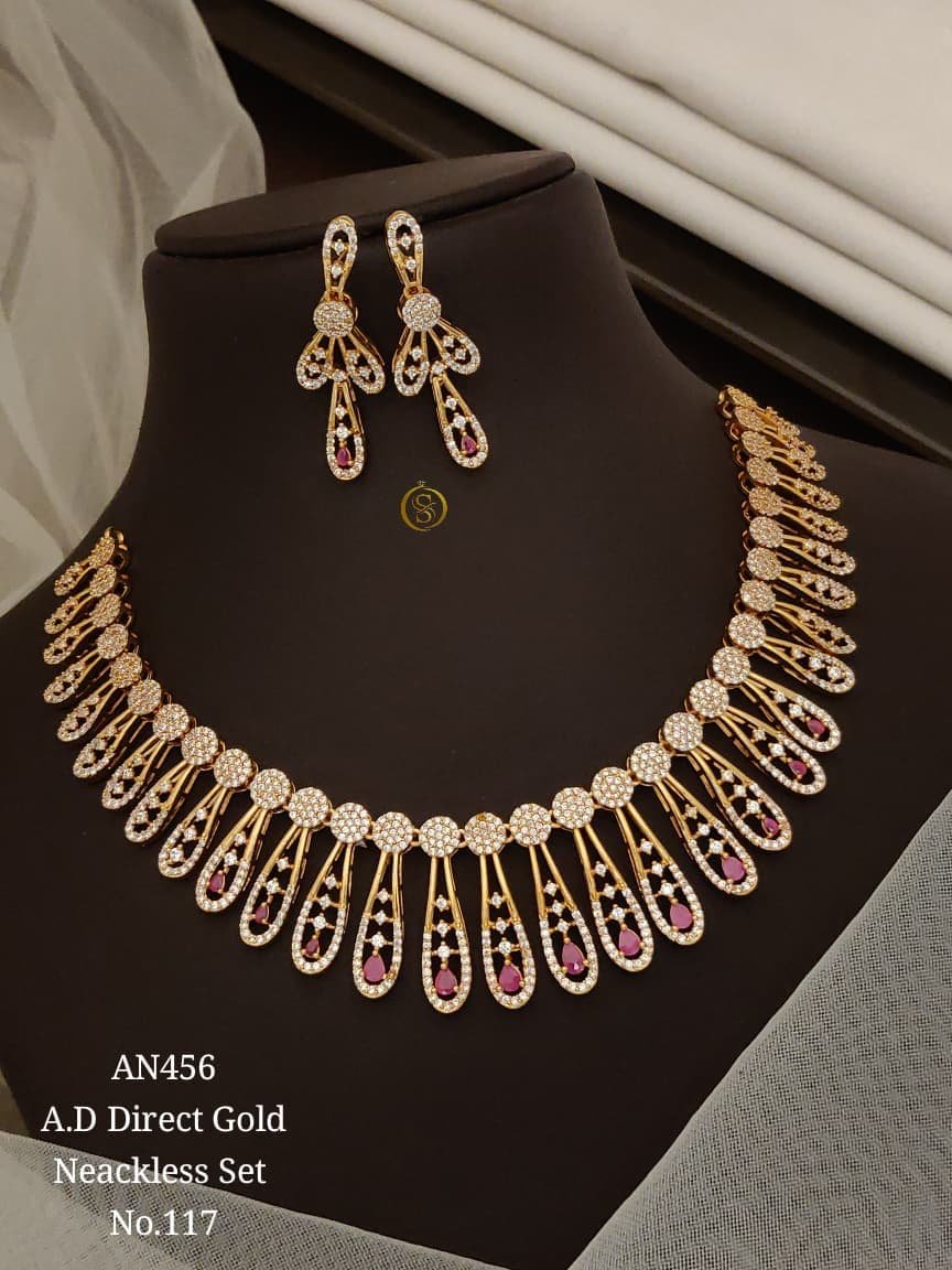 AD Stone Teardrop Necklace Set with Matching Earrings 1 AD Stone Teardrop Necklace Set with white and pink stones and matching earrings