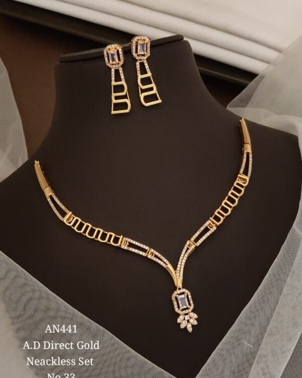AD Geometric Pendant Necklace Set in gold-tone finish