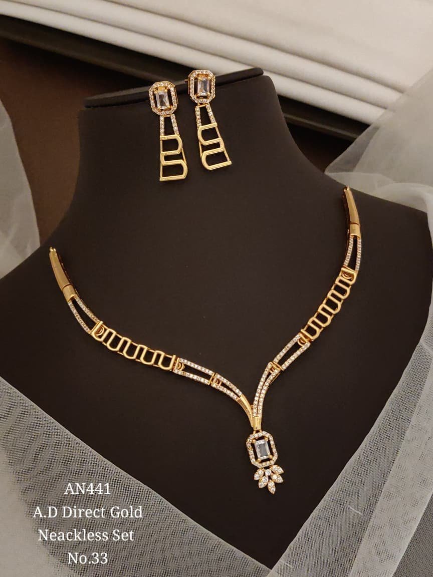 AD Geometric Pendant Necklace Set 1 AD Geometric Pendant Necklace Set in gold-tone finish