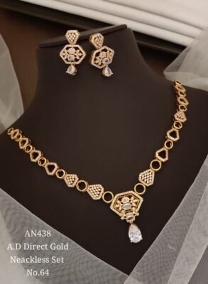 AD Floral Hexagon Pendant Necklace Set 10 AD Floral Hexagon Pendant Necklace Set in gold-tone finish