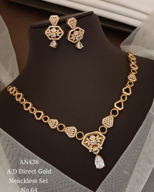 AD Floral Hexagon Pendant Necklace Set in gold-tone finish