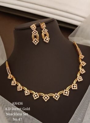 AD Diamond Shape Link Necklace Set 9 AD Diamond Shape Link Necklace Set in gold-tone finish
