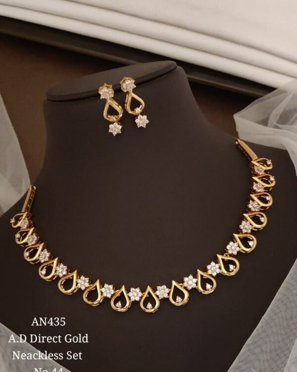 AD White Floral Teardrop Necklace Set in gold-tone finish