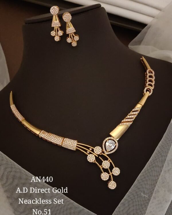 AD Leaf Drop Statement Necklace Set in gold-tone finish