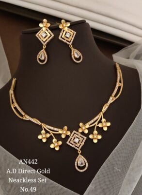 AD Floral Geometric Drop Necklace Set 5 AD Floral Geometric Drop Necklace Set in gold-tone finish