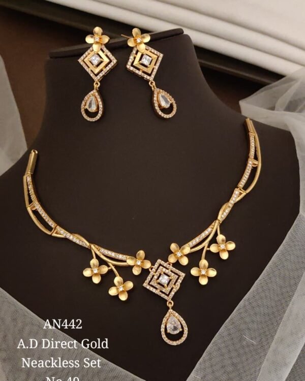 AD Floral Geometric Drop Necklace Set in gold-tone finish