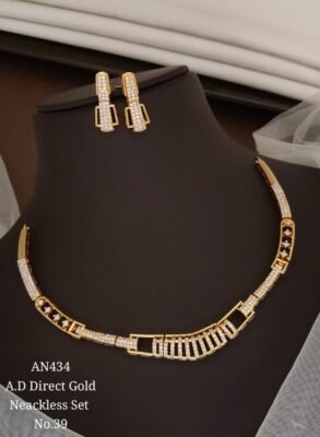 AD Geometric Bar Necklace Set 4 AD Geometric Bar Necklace Set with matching earrings in gold-tone finish