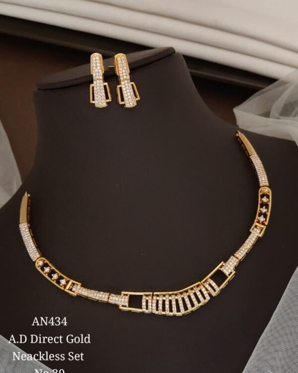 AD Geometric Bar Necklace Set with matching earrings in gold-tone finish