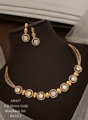 AD Round Stone Necklace Set 3 AD Round Stone Necklace Set with matching earrings in gold-tone finish
