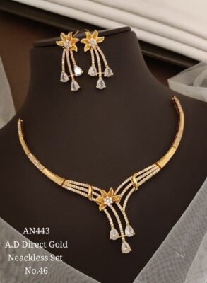 AD Floral Cascade Necklace Set 1 AD Floral Cascade Necklace Set with matching earrings in gold-tone finish