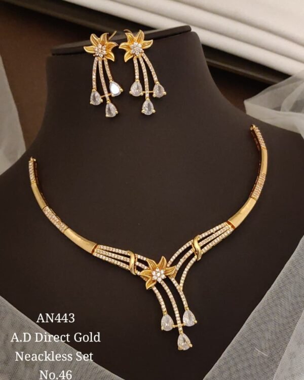 AD Floral Cascade Necklace Set with matching earrings in gold-tone finish