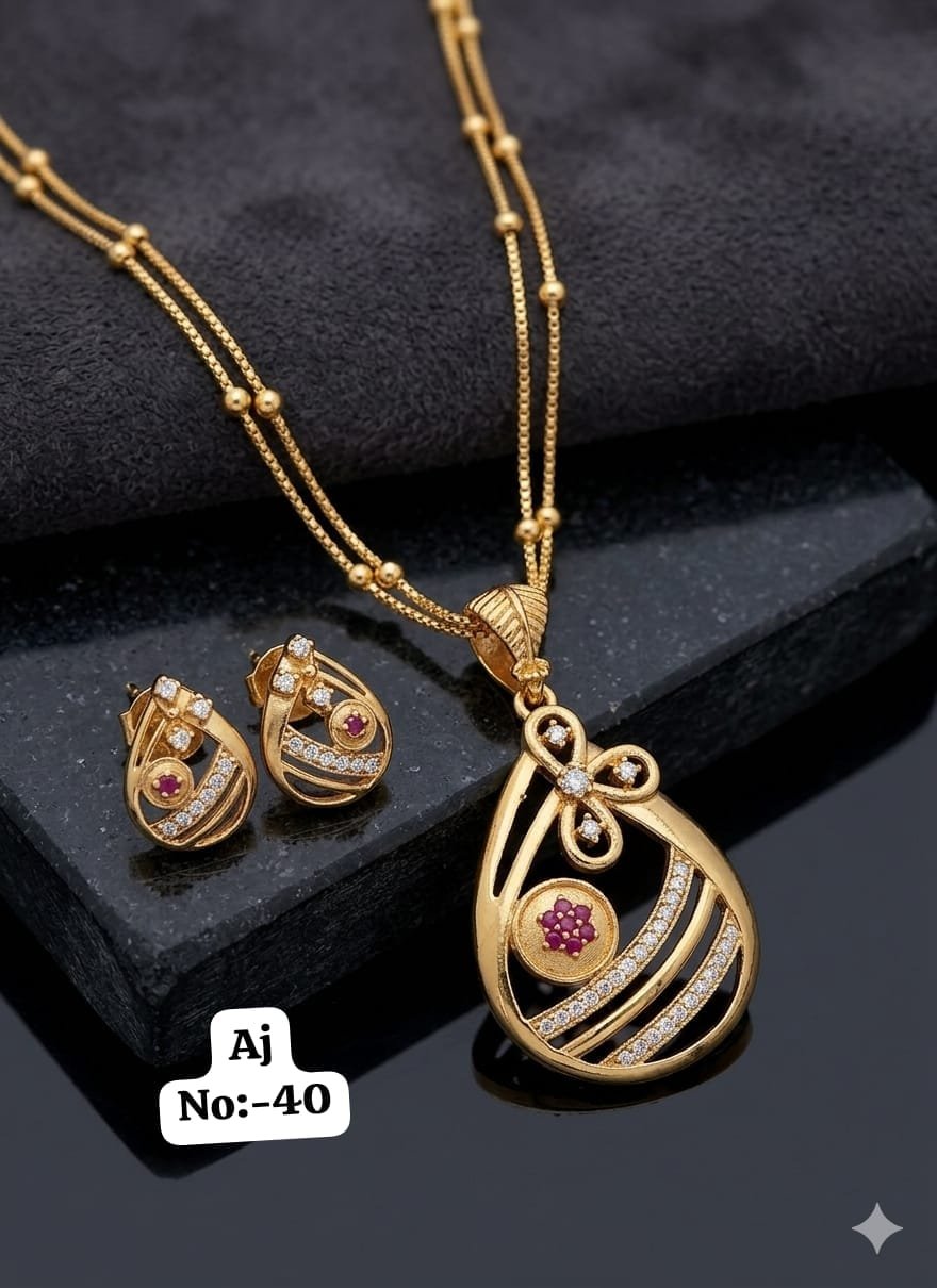 Pink Stone Swirl Antique Pendant Necklace Set 1 Pink Stone Swirl Antique Pendant Necklace Set in gold tone