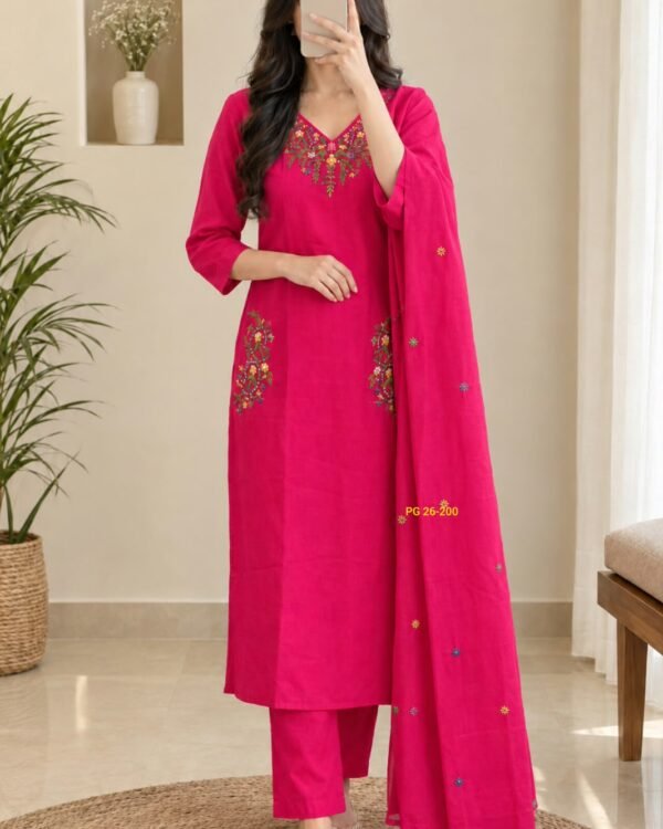 Pink Roman silk suit set with matching trousers and dupatta