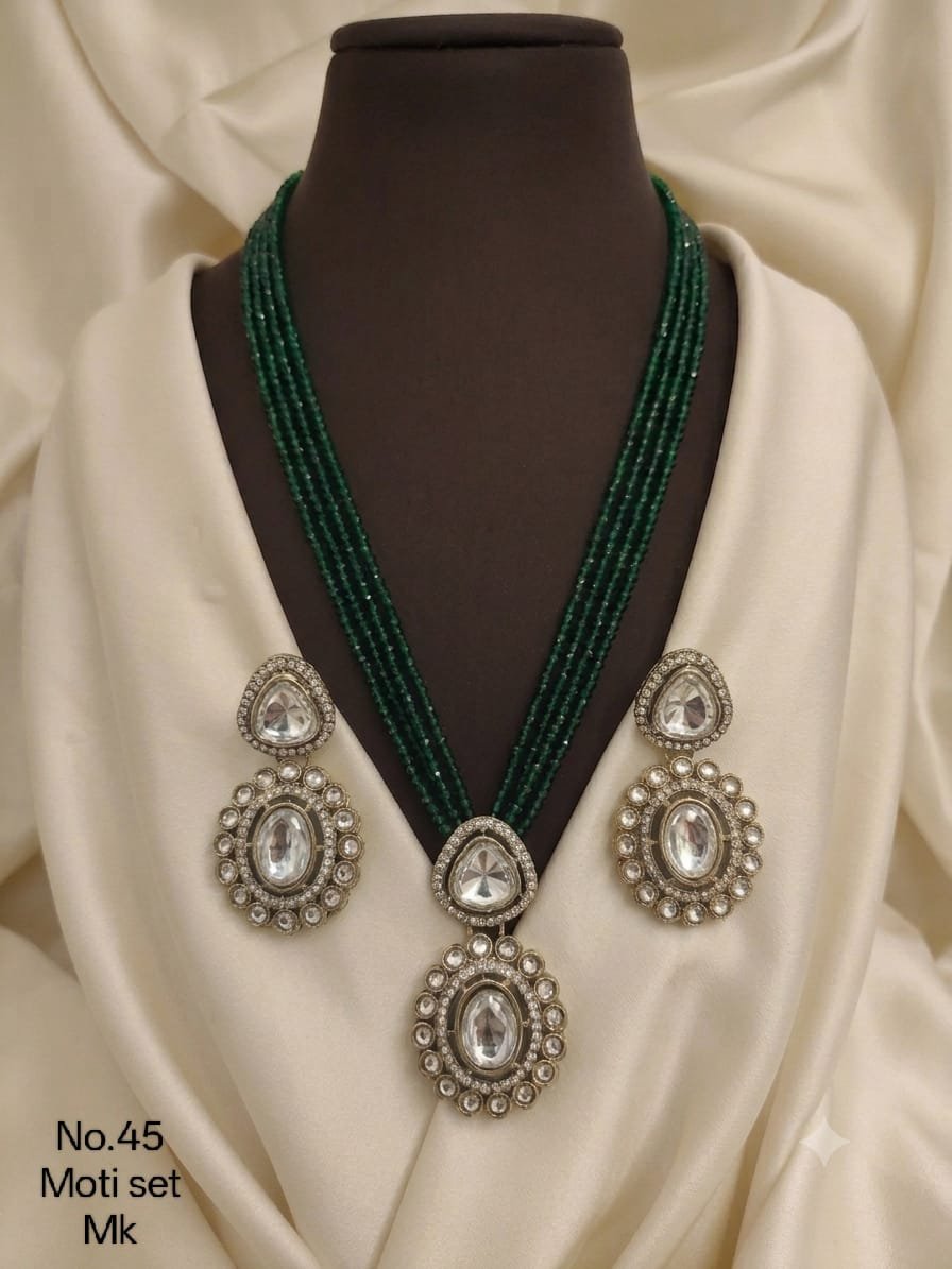 Beaded AD Necklace Set 1 Beaded AD Necklace Set in Green with teardrop stone detail