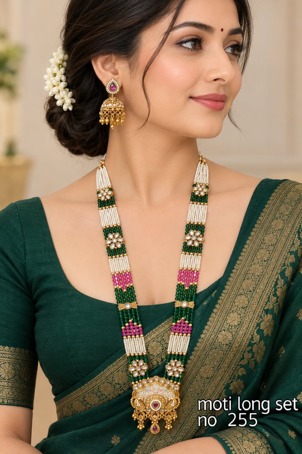 Antique Style Moti Long Necklace Set 2 Antique style moti long necklace set - Design 2
