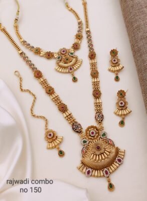 Rajwadi Antique Jewellery Combo Set Design 01 with floral pendants and red green accents