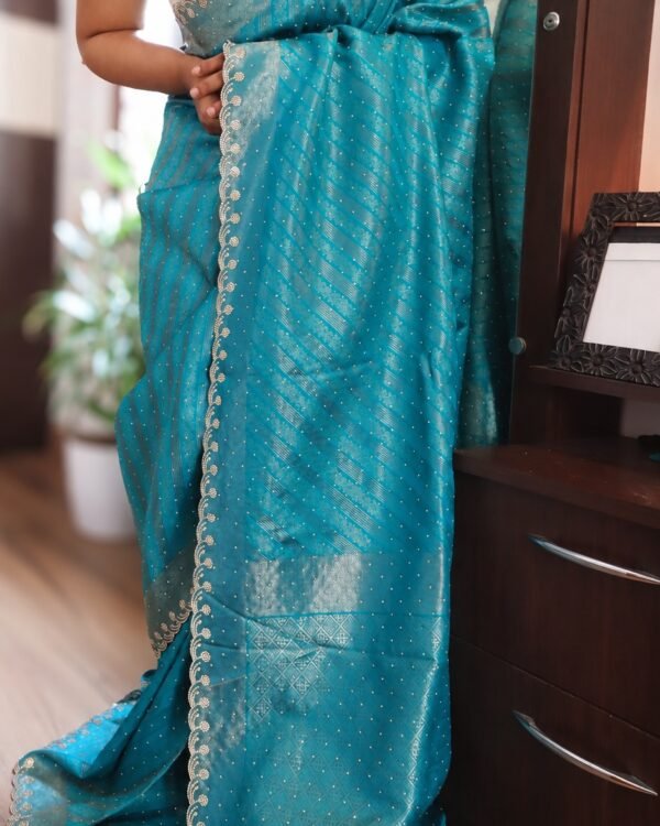 Banarasi silk saree with Swarovski work – turquoise full view