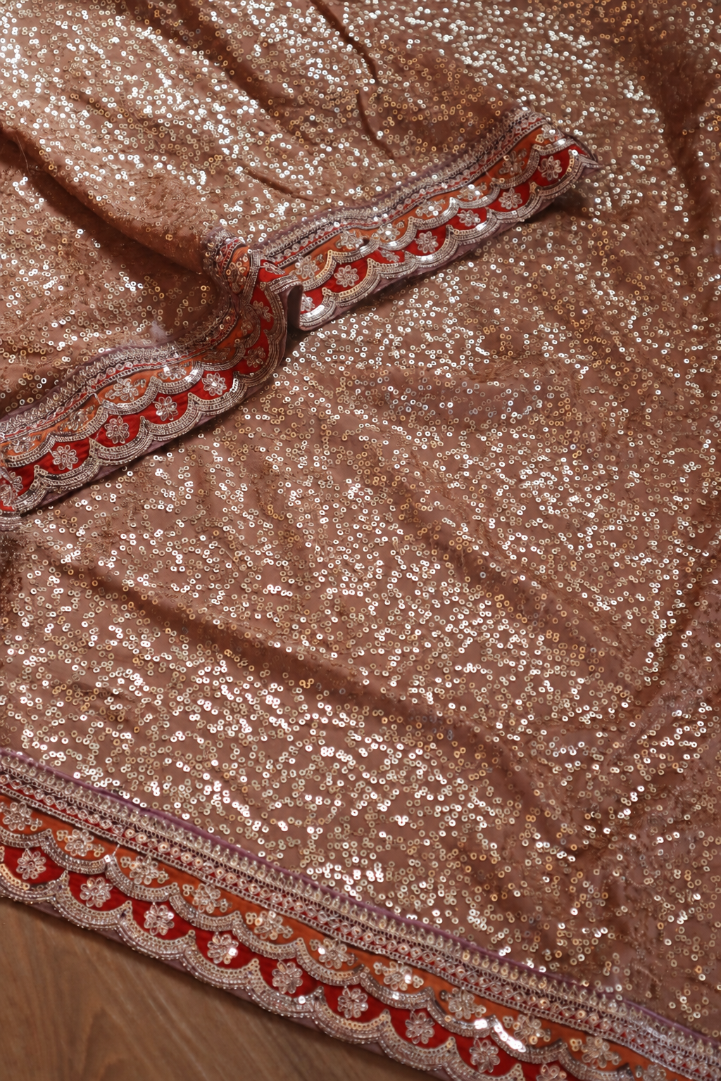 Rose Gold Georgette Sequin Saree with Scallop Border 2 Rose Gold Georgette Sequin Saree with Scallop Border - Image 2