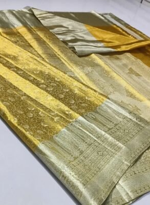 Kanchipuram pure tissue silk saree silver and gold zari brocade Design 1