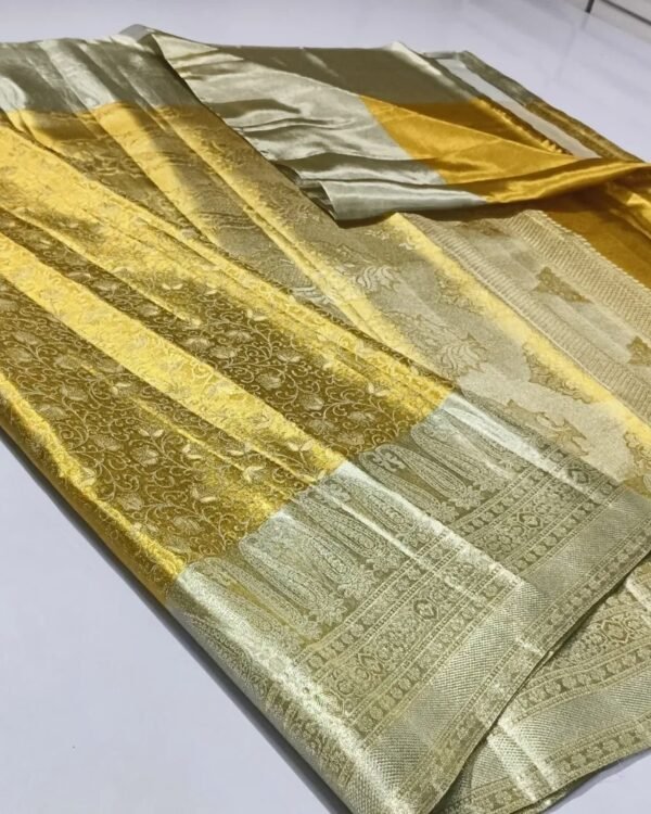 Kanchipuram pure tissue silk saree silver and gold zari brocade Design 1