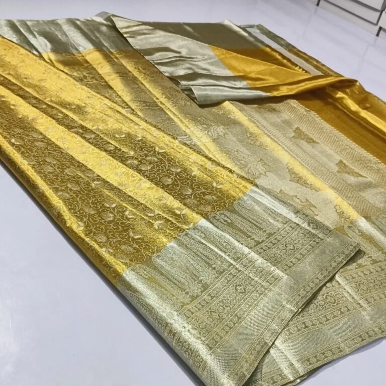 Kanchipuram pure tissue silk saree silver and gold zari brocade Design 1