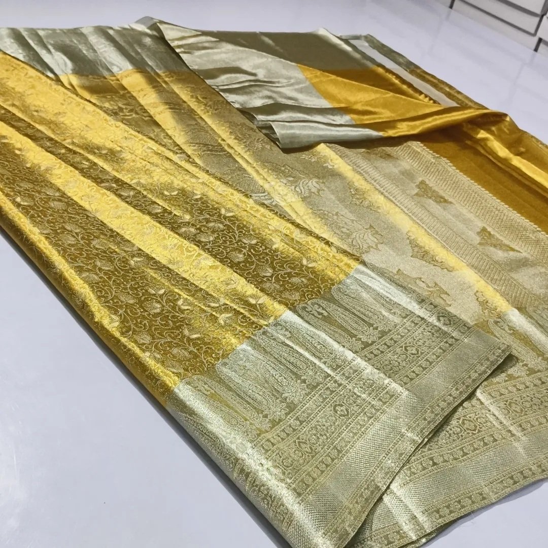 Kanchipuram Pure Tissue Silk Saree with Elegant Silver and Gold Brocade 1 Kanchipuram pure tissue silk saree silver and gold zari brocade Design 1