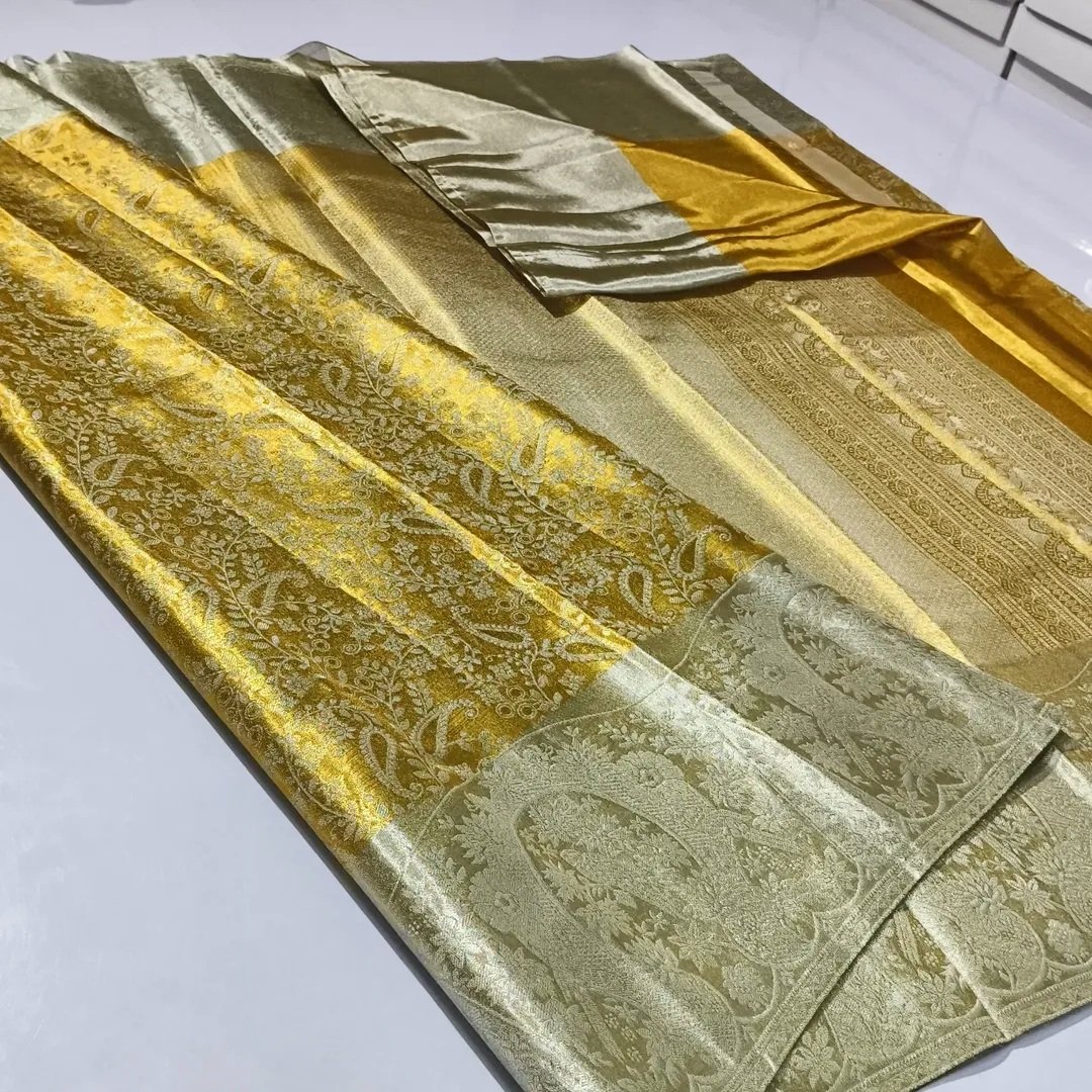 Kanchipuram Pure Tissue Silk Saree with Elegant Silver and Gold Brocade 2 Kanchipuram pure tissue silk saree silver and gold zari brocade Design 2