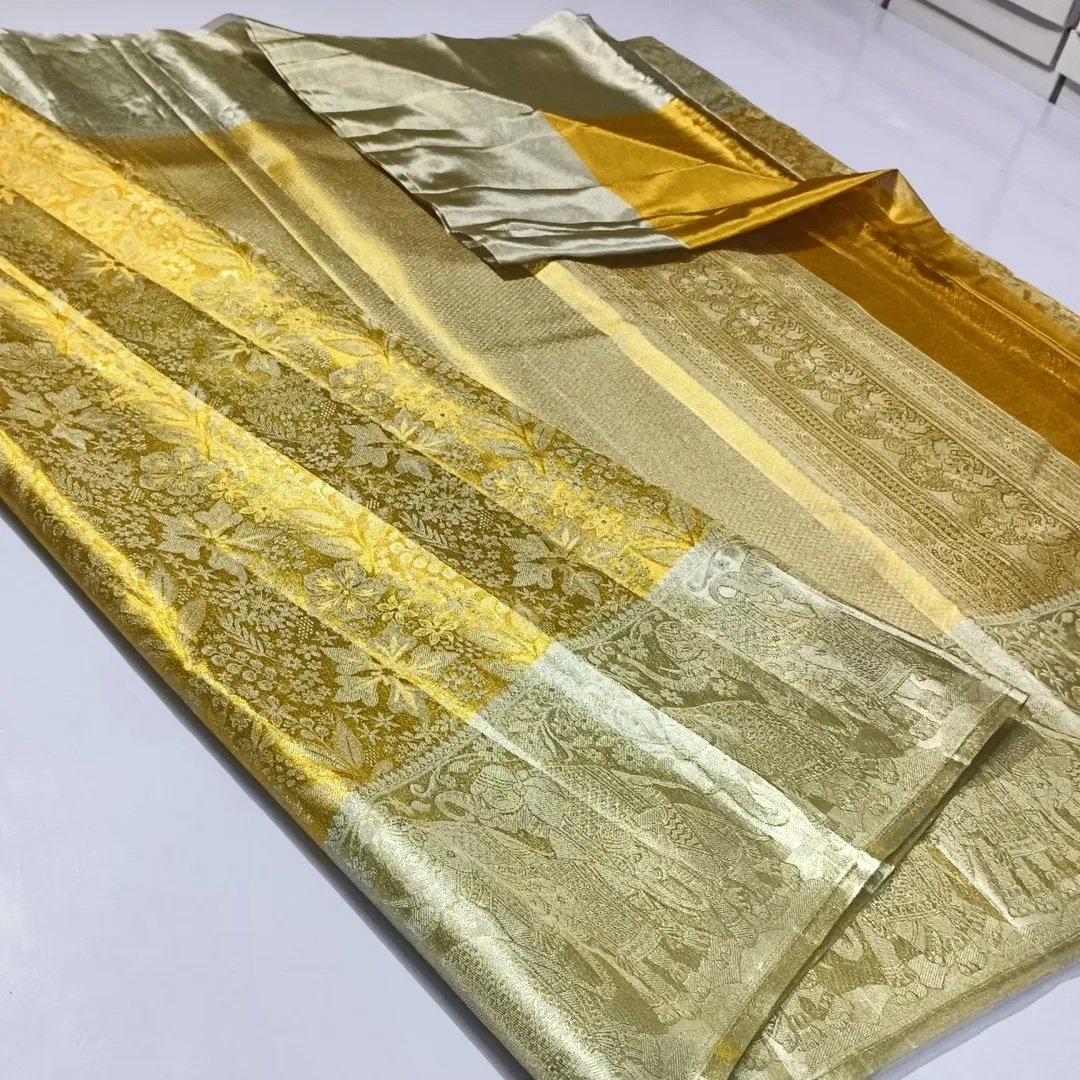 Kanchipuram Pure Tissue Silk Saree with Elegant Silver and Gold Brocade 4 Kanchipuram pure tissue silk saree silver and gold zari brocade Design 4