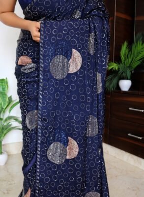 Satin Silk Cocktail Saree with Crystal Work