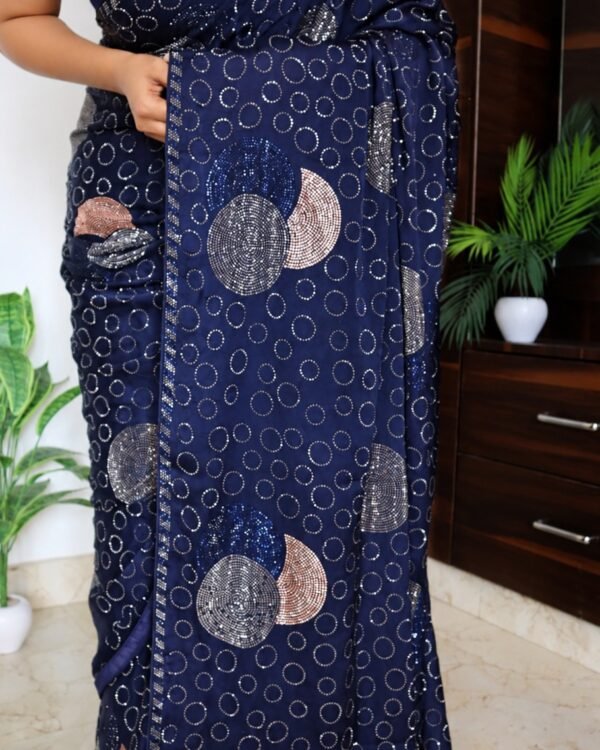 Satin Silk Cocktail Saree with Crystal Work