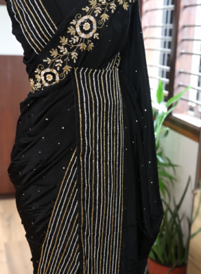 Pure Crepe Georgette Saree in black with floral cutdana pearl and sequin handwork