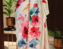 Pure Tussar silk floral party wear saree – front view