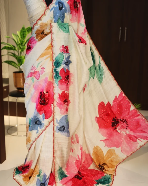 Pure Tussar silk floral party wear saree – pallu and full drape