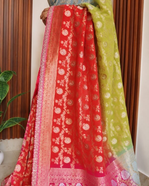 Khaddi georgette rangkat silk saree with scallop border – view 1